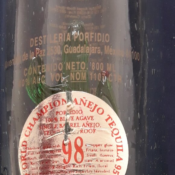 PORFIDIO Green Cactus Hand Blown Art Glass Empty Tequila Bottle Mexico - Picture 9 of 9